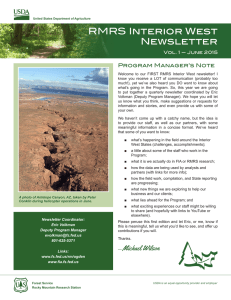 RMRS Interior West Newsletter Program Manager’s Note Vol. 1 — June 2015