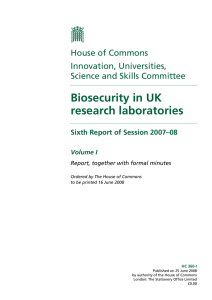 Biosecurity in UK research laboratories House of Commons Innovation, Universities,