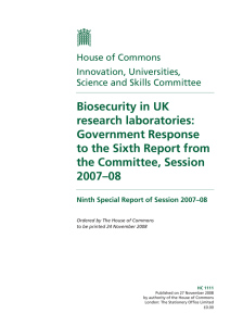 Biosecurity in UK research laboratories: Government Response to the Sixth Report from