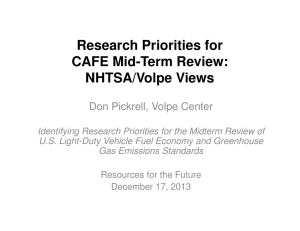 Research Priorities for CAFE Mid-Term Review: NHTSA/Volpe Views Don Pickrell, Volpe Center