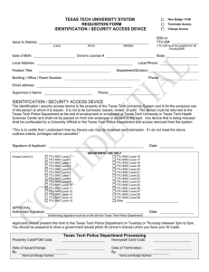 TEXAS TECH UNIVERSITY SYSTEM REQUISITION FORM IDENTIFICATION / SECURITY ACCESS DEVICE