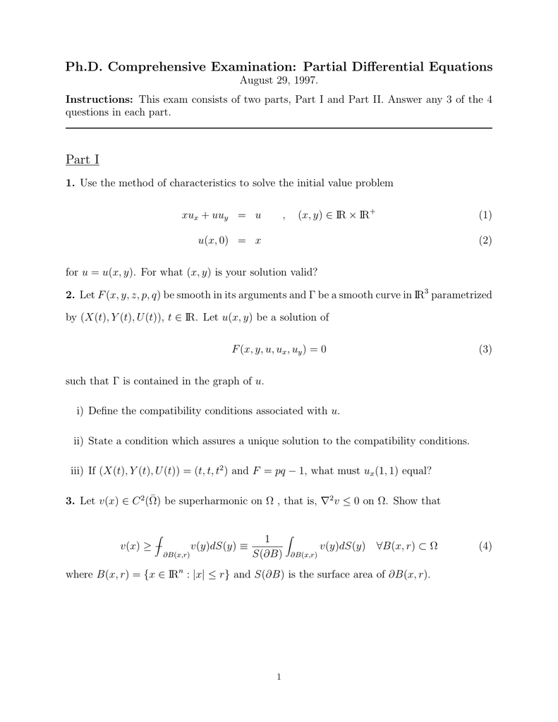 Ph D Comprehensive Examination Partial Differential Equations