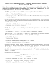 Master’s Level Comprehensive Exam - Probability and Mathematical Statistics