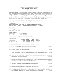 Masters Comprehensive Exam Stat 505-506 August 2013 100 points