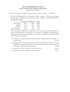 MS COMPREHENSIVE EXAM Linear Models and Advanced Regression August 2015, 80 Points