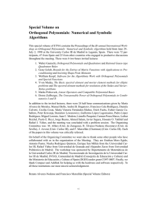 Special Volume on Orthogonal Polynomials: Numerical and Symbolic Algorithms