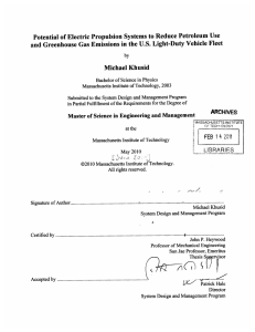 Potential of Electric Propulsion  Systems  to Reduce ... and Greenhouse  Gas Emissions  in the U.S. ...