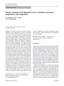 Density variations in the thickened crust as a function of... temperature, and composition