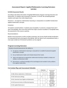 Assessment	Report:	Applied	Mathematics	Learning	Outcomes Fall 2014 
