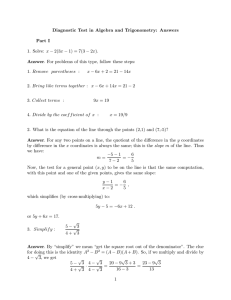 Diagnostic Test in Algebra and Trigonometry: Answers Part I