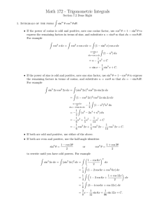 Math 172 - Trigonometric Integrals