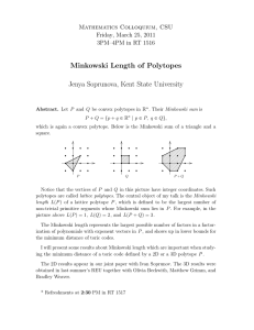 Minkowski Length of Polytopes Jenya Soprunova, Kent State University Mathematics Colloquium, CSU