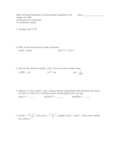 Math 171 Group Worksheet over Exponentials/Logarithms (1.6) Name January 19, 2016