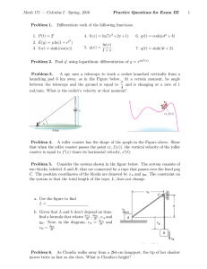 Math 171 — Calculus I Spring, 2016 Practice Questions for Exam III 1
