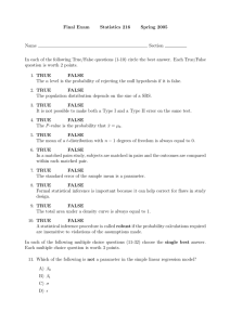 Final Exam Statistics 216 Spring 2005 Name