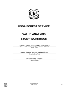 USDA FOREST SERVICE VALUE ANALYSIS STUDY WORKBOOK