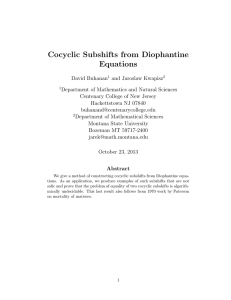 Cocyclic Subshifts from Diophantine Equations