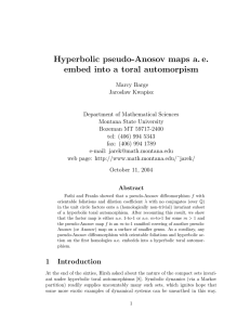 Hyperbolic pseudo-Anosov maps a. e. embed into a toral automorpism