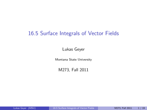 16.5 Surface Integrals of Vector Fields Lukas Geyer M273, Fall 2011