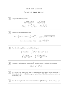 Sample for final 1 Math 1210, Calculus I