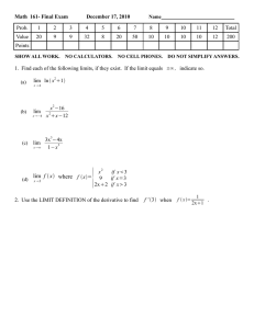Math  161- Final Exam December 17, 2010 Prob. 1