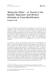 ‘Being the Other’*or Tourist in her Reality? Reporters’ and Writers’ Elisabeth Eide