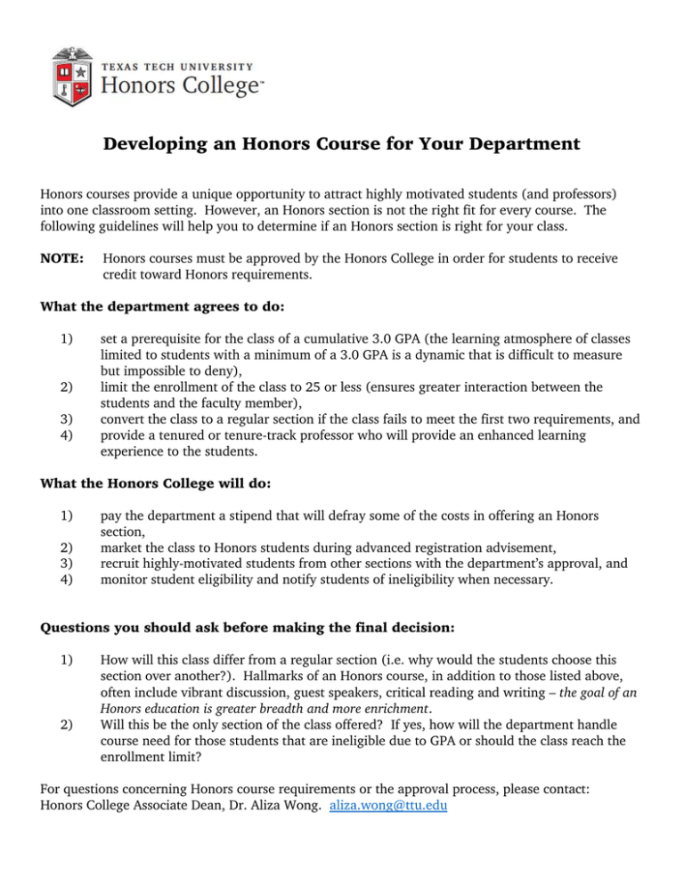 Developing an Honors Course for Your Department