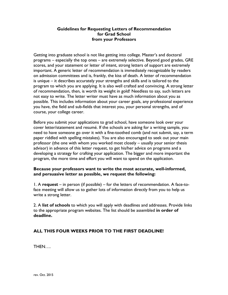 Guidelines For Requesting Letters Of Recommendation For Grad School 
