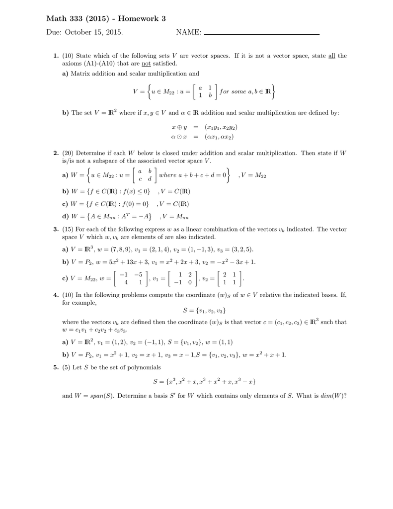 Math 333 2015 Homework 3 Due October 15 2015 Name