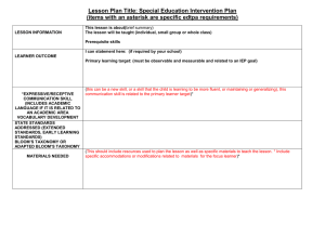 Lesson Plan Title: Special Education Intervention Plan