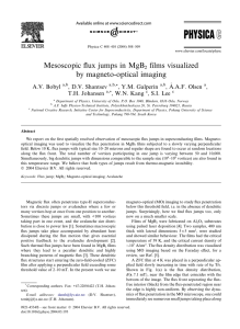Mesoscopic ﬂux jumps in MgB ﬁlms visualized by magneto-optical imaging A.V. Bobyl