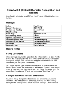 OpenBook 9 (Optical Character Recognition and Reader) Hotkeys: