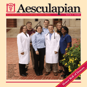 Aesculapian • For	and	About	Alumni	and	Friends	of	the	UGA	College	of	Veterinary	Medicine Vol.	5,	No.	3