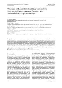 Outcomes of Recent Eﬀorts at Rice University to Interdisciplinary Capstone Design*