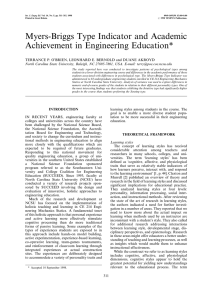 Myers-Briggs Type Indicator and Academic Achievement in Engineering Education*