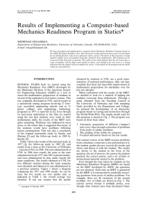 Results of Implementing a Computer-based Mechanics Readiness Program in Statics*