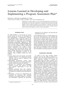 Lessons Learned in Developing and Implementing a Program Assessment Plan*