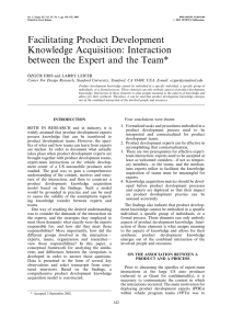 Facilitating Product Development Knowledge Acquisition: Interaction between the Expert and the Team*