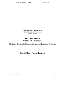 SPECIAL ISSUE Volume 19 Number 3 Distance Controlled Laboratories and Learning Systems