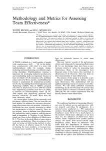 Methodology and Metrics for Assessing Team Effectiveness*