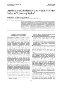 Applications, Reliability and Validity of the Index of Learning Styles*