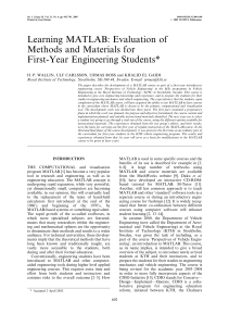 Learning MATLAB: Evaluation of Methods and Materials for First-Year Engineering Students*