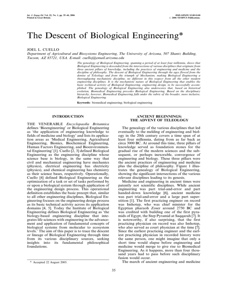 The Descent of Biological Engineering*