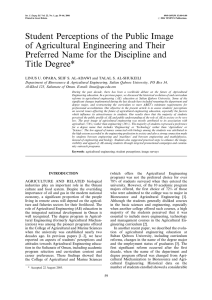 Student Perceptions of the Public Image of Agricultural Engineering and Their