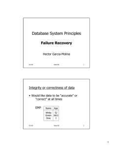 Database System Principles Failure Recovery Integrity or correctness of data Hector Garcia-Molina