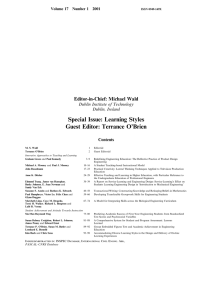 Special Issue: Learning Styles Guest Editor: Terrance O'Brien Editor-in-Chief: Michael Wald