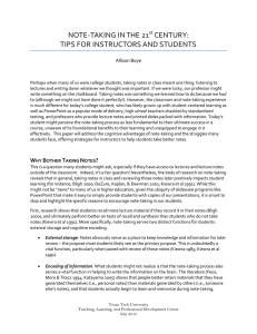 NOTE-TAKING IN THE 21 CENTURY: TIPS FOR INSTRUCTORS AND STUDENTS Allison Boye