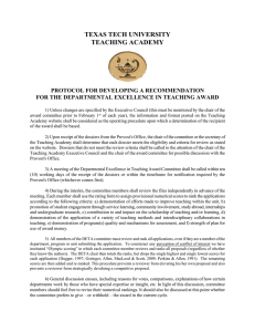 TEXAS TECH UNIVERSITY TEACHING ACADEMY  PROTOCOL FOR DEVELOPING A RECOMMENDATION