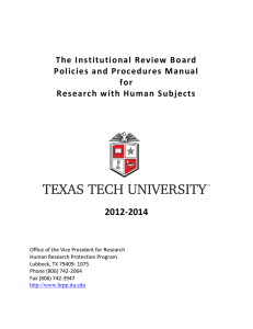 2012-2014 The Institutional Review Board Policies and Procedures Manual