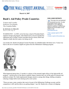 Bush's Aid Policy Prods Countries Yemen and Lesotho Embrace Overhauls; March 14, 2007